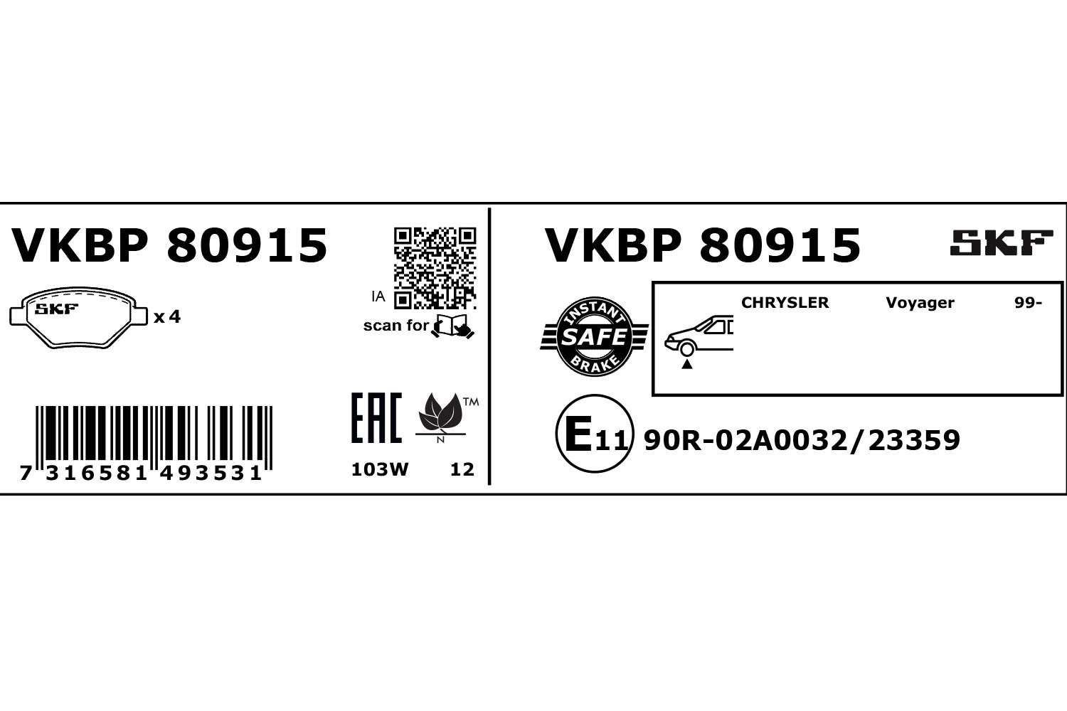 SKF VKBP 80915 Bremsbelagsatz, Scheibenbremse